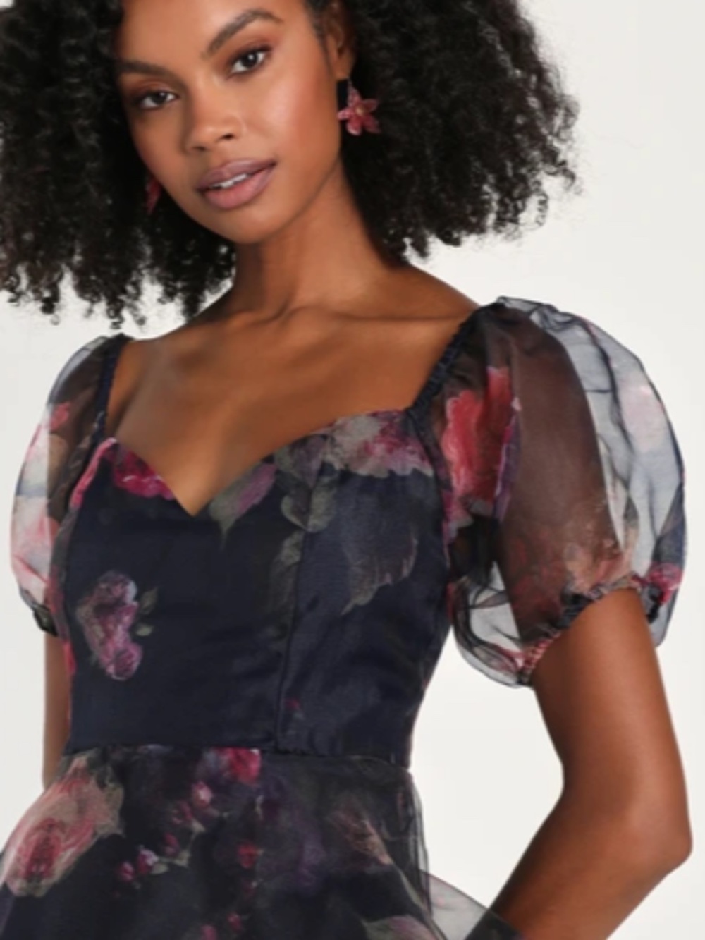 LULU's Floral Sexy Flowy Special Event Prom Wedding Elegant Ruffles Midi Dress - Picture 3 of 3
